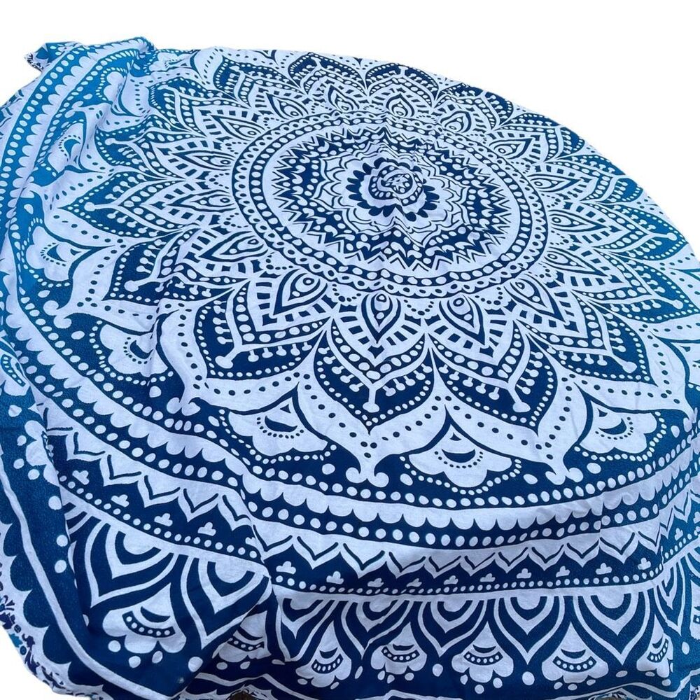 Round 72” boho Folkulture 100% cotton tablecloth.